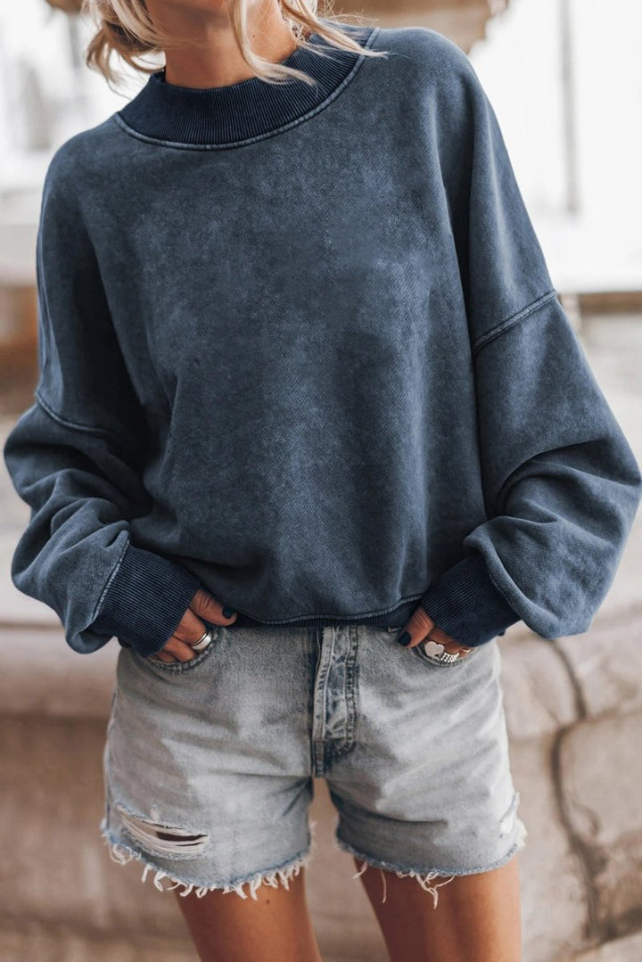 Women's Oversized Sweater with Washed Texture and Long Sleeves