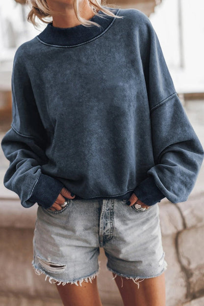 Women's Oversized Sweater with Washed Texture and Long Sleeves
