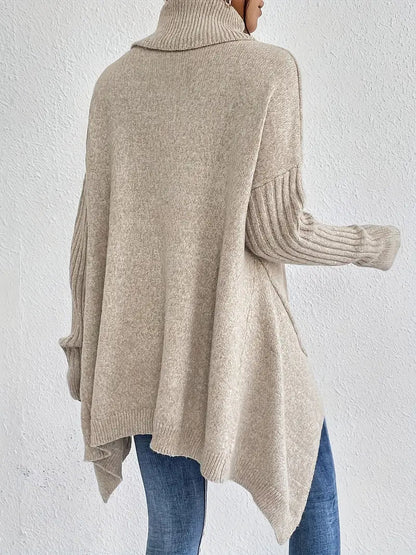 Women's Oversized Turtleneck Sweater with Ribbed Collar