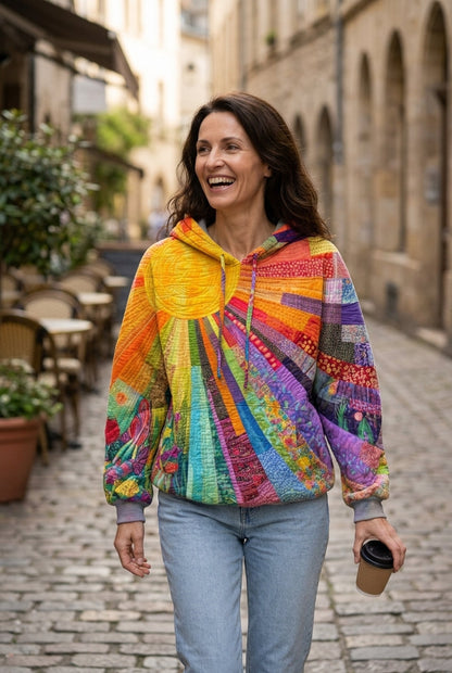 Women's Patchwork Hoodie with Long Sleeves