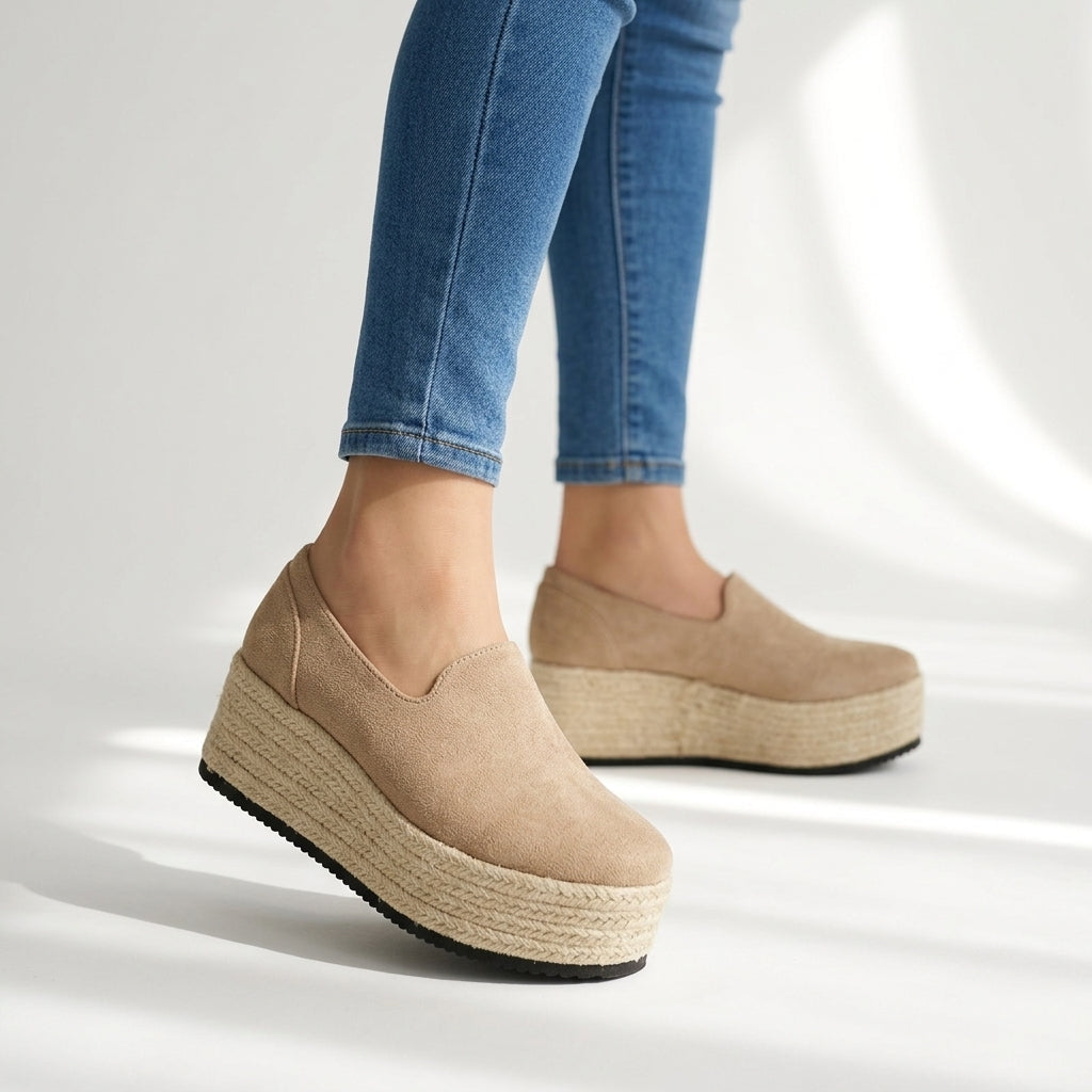 Women's Platform Sandals with Braided Jute Design