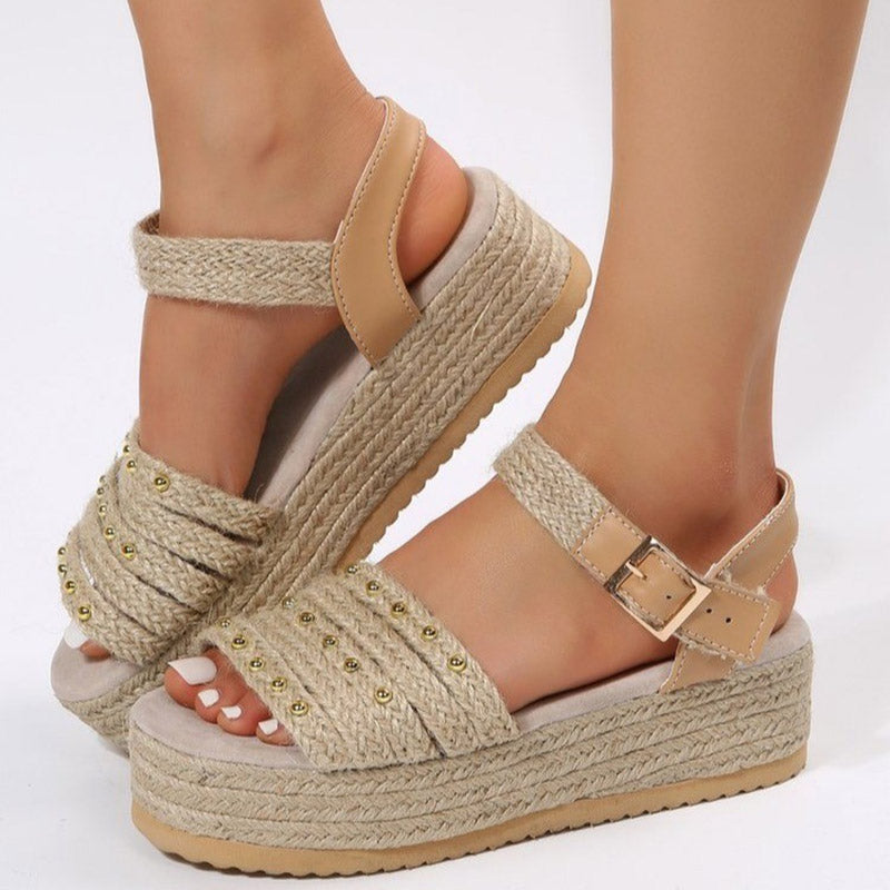 Women's Platform Sandals with Open Toe Design and Buckle Strap