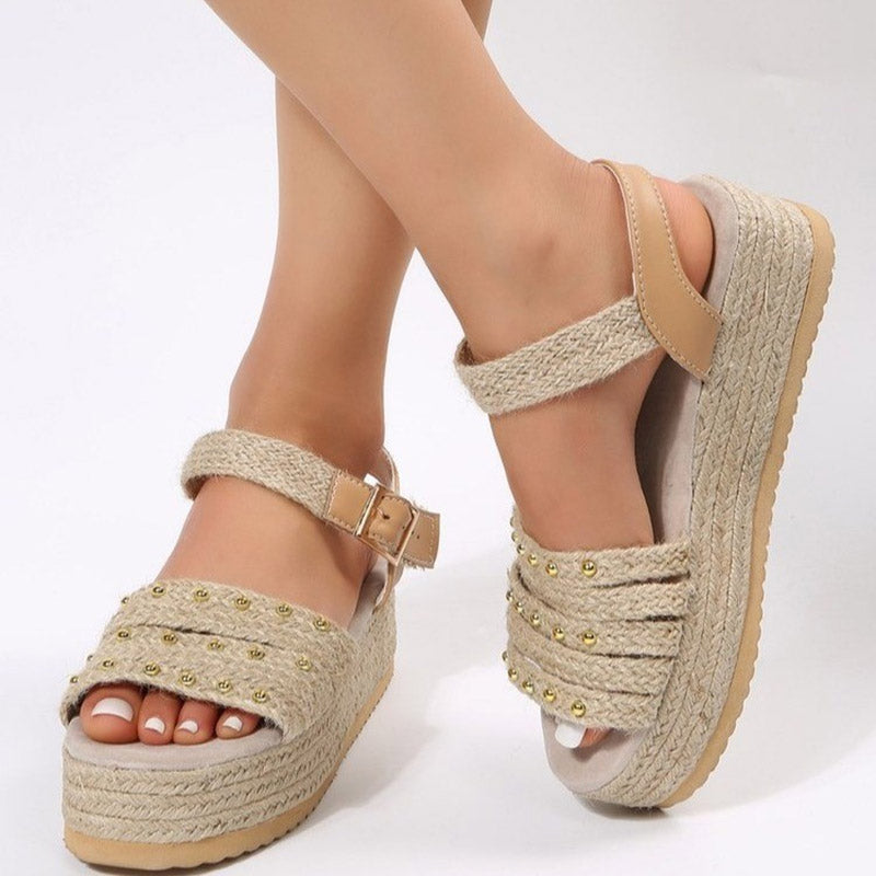 Women's Platform Sandals with Open Toe Design and Buckle Strap