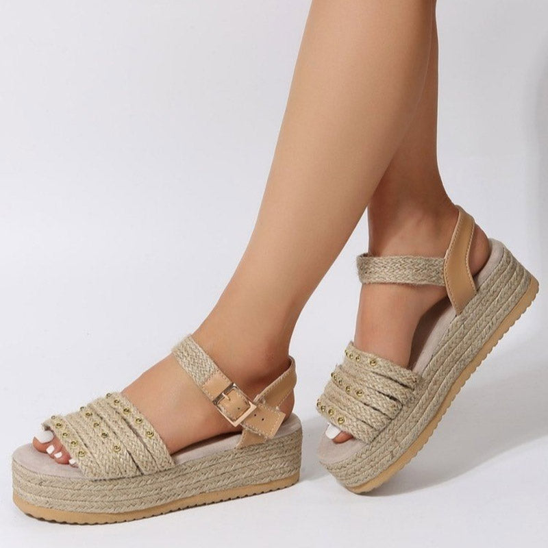 Women's Platform Sandals with Open Toe Design and Buckle Strap