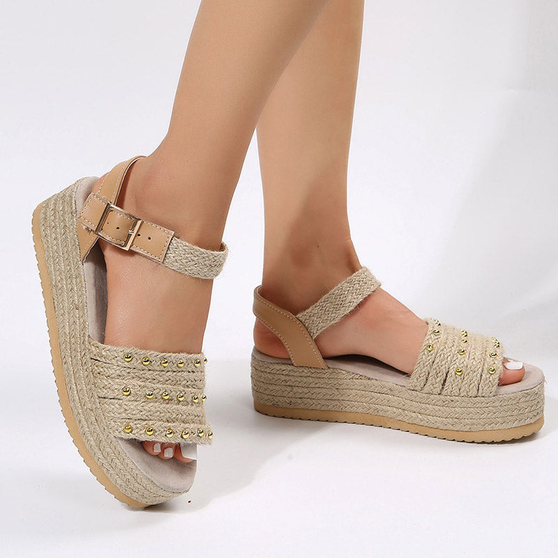 Women's Platform Sandals with Open Toe Design and Buckle Strap
