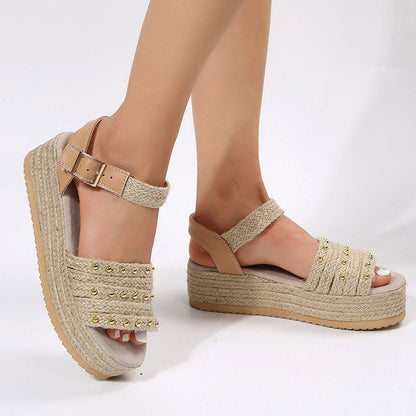 Women's Platform Sandals with Open Toe Design and Buckle Strap