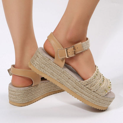 Women's Platform Sandals with Open Toe Design and Buckle Strap