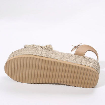 Women's Platform Sandals with Open Toe Design and Buckle Strap