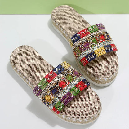 Women's Platform Slippers with Ethnic Style and Breathable Mesh