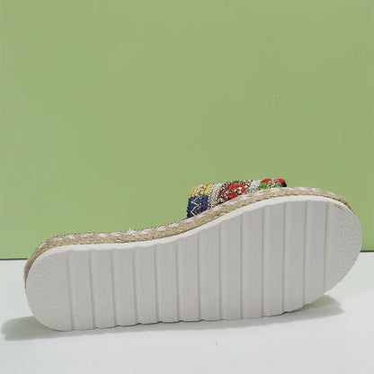 Women's Platform Slippers with Ethnic Style and Breathable Mesh