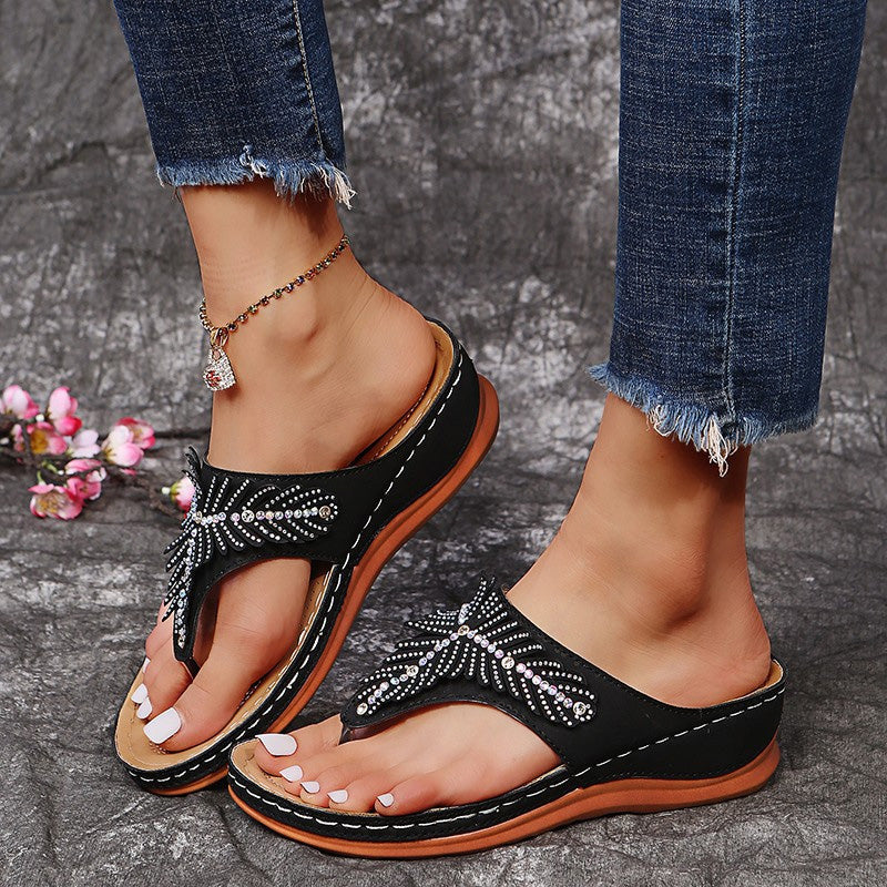 Women's Platform Slippers with Rhinestone Embellishments