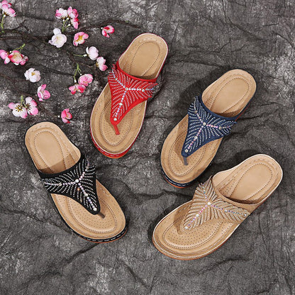 Women's Platform Slippers with Rhinestone Embellishments