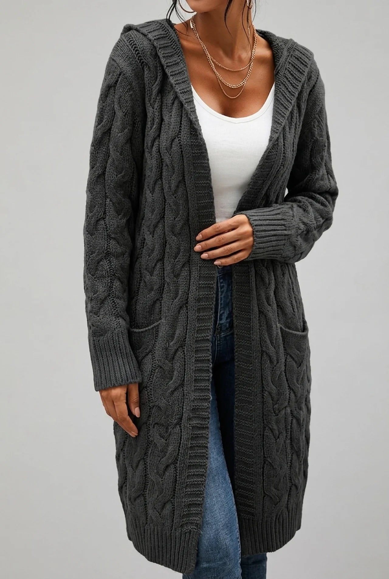 Women's Plus Size Hooded Cardigan in Soft Knit for Cosy Comfort