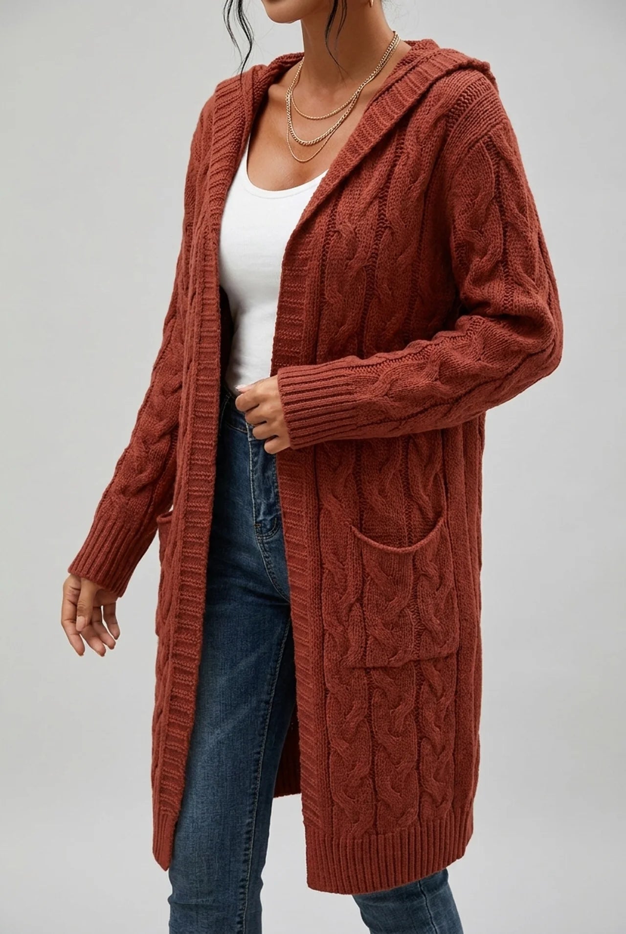 Women's Plus Size Hooded Cardigan in Soft Knit for Cosy Comfort