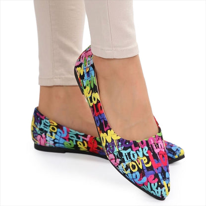 Women's Pointed-Toe Ballerina Flats with Vibrant Print