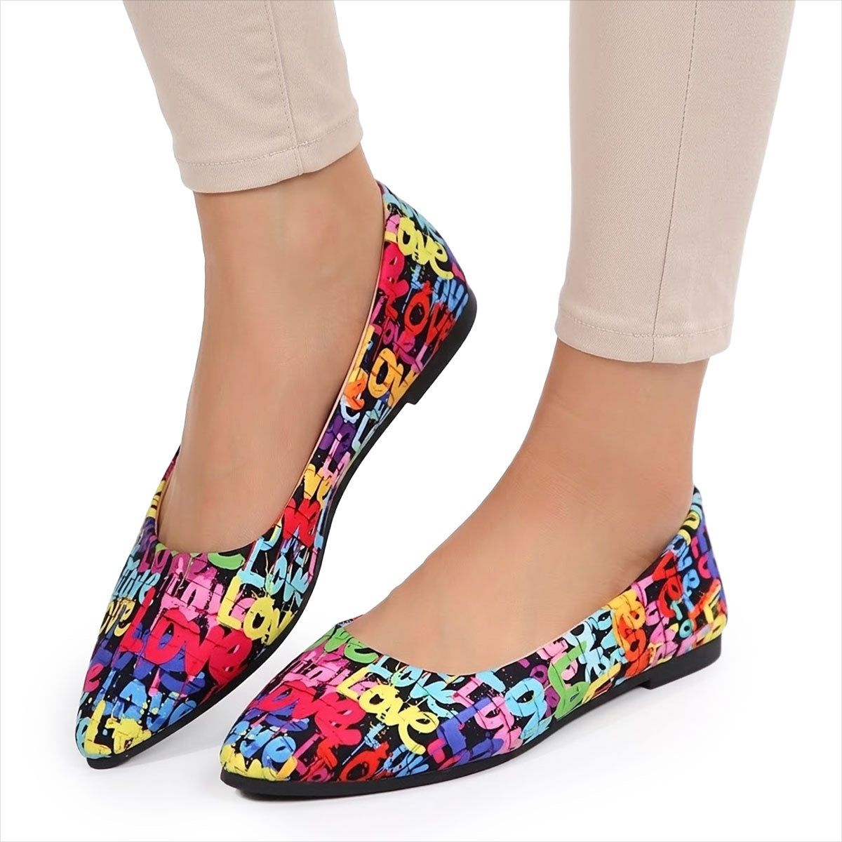 Women's Pointed-Toe Ballerina Flats with Vibrant Print