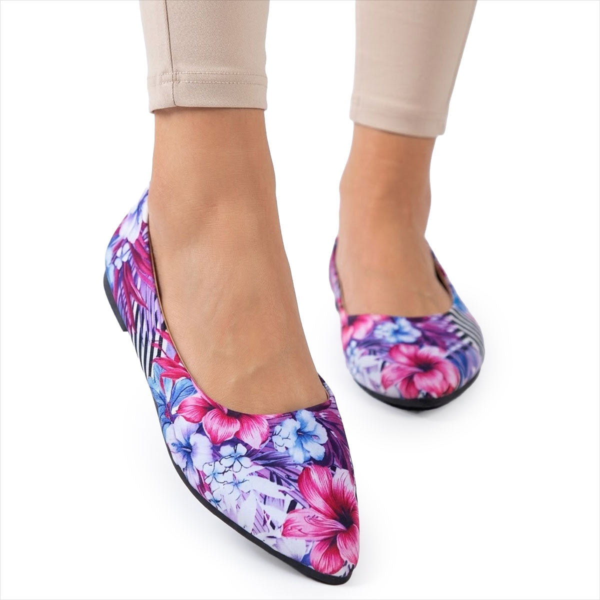 Women's Pointed-Toe Ballerina Flats with Vibrant Print