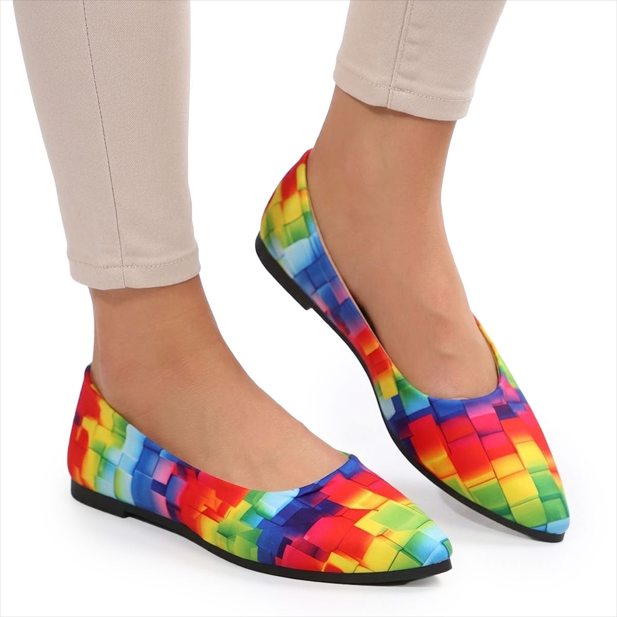 Women's Pointed-Toe Ballerina Flats with Vibrant Print