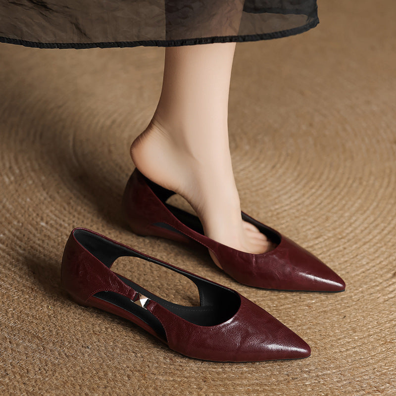 Women's Pointed Flats with Hollow-Out Design and Cushioned Insole