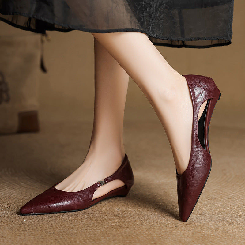 Women's Pointed Flats with Hollow-Out Design and Cushioned Insole