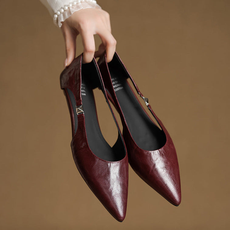 Women's Pointed Flats with Hollow-Out Design and Cushioned Insole