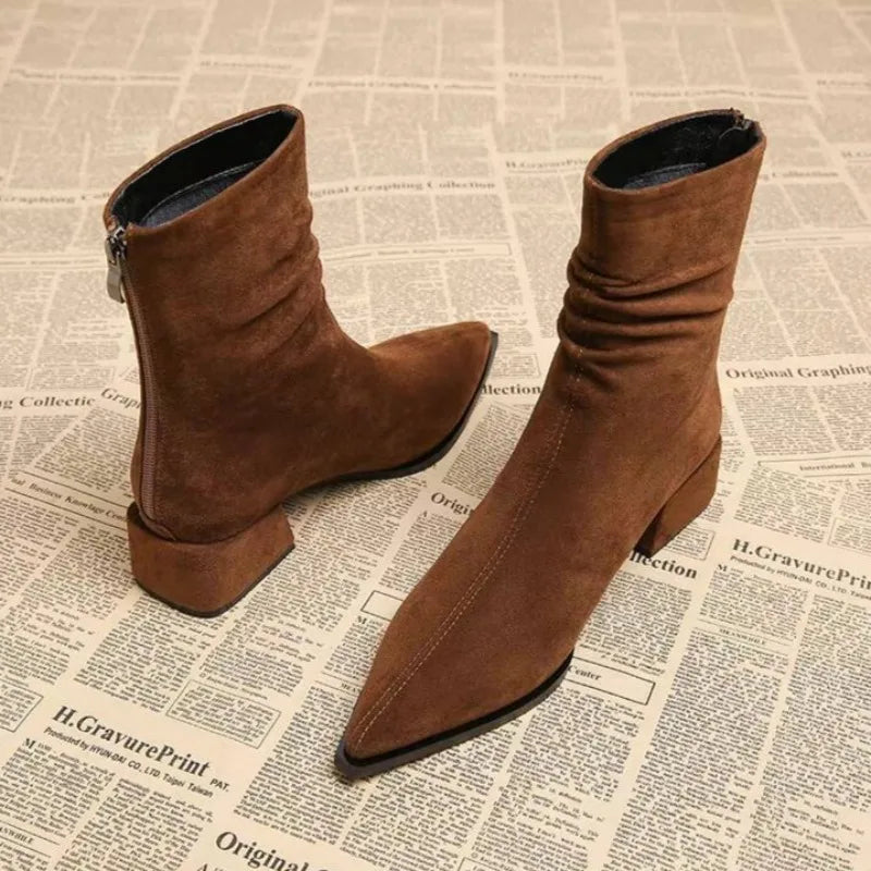 Women's Pointed Toe Ankle Boots with Ruched Detail