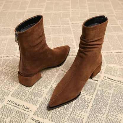 Women's Pointed Toe Ankle Boots with Ruched Detail