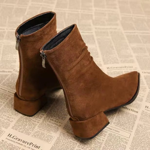 Women's Pointed Toe Ankle Boots with Ruched Detail
