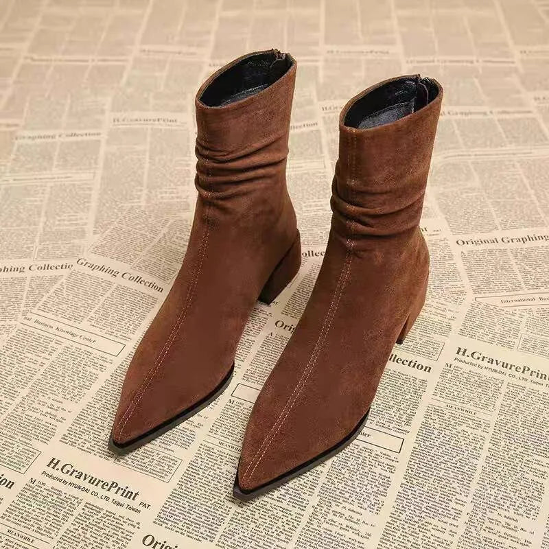 Women's Pointed Toe Ankle Boots with Ruched Detail