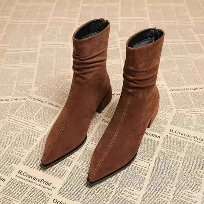 Women's Pointed Toe Ankle Boots with Ruched Detail