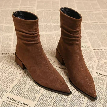 Women's Pointed Toe Ankle Boots with Ruched Detail