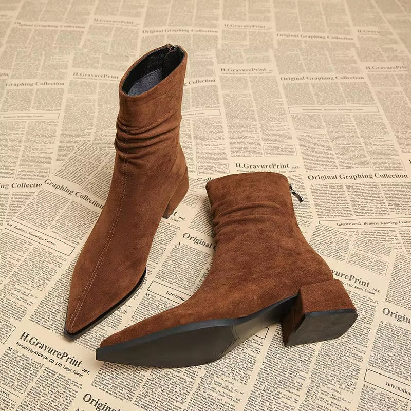 Women's Pointed Toe Ankle Boots with Ruched Detail