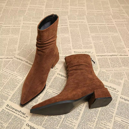 Women's Pointed Toe Ankle Boots with Ruched Detail