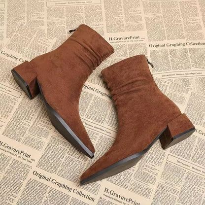 Women's Pointed Toe Ankle Boots with Ruched Detail