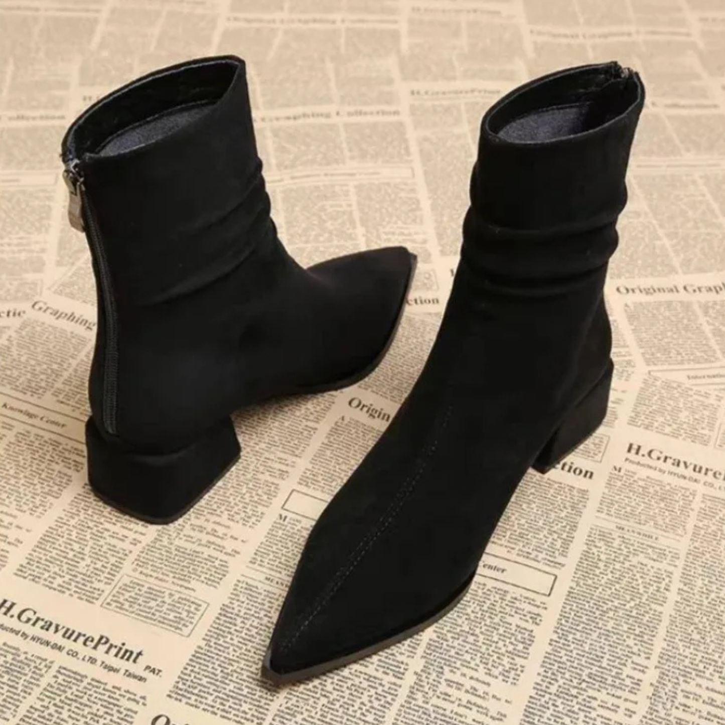 Women's Pointed Toe Ankle Boots with Ruched Detail