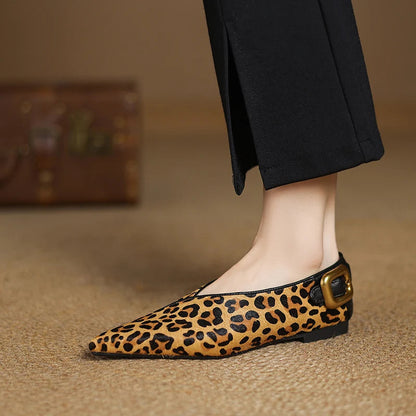 Women's Pointed Toe Flats with Croc-Embossed Texture