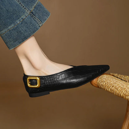 Women's Pointed Toe Flats with Croc-Embossed Texture