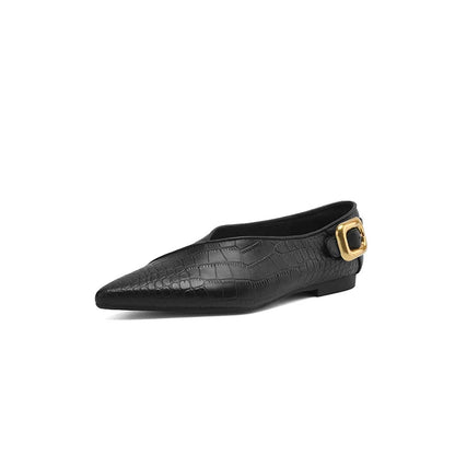 Women's Pointed Toe Flats with Croc-Embossed Texture