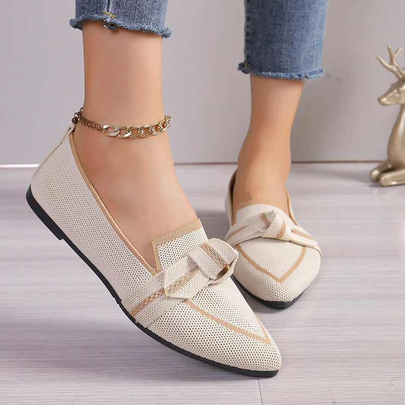 Women's Pointed Toe Flats with Woven Knit Upper