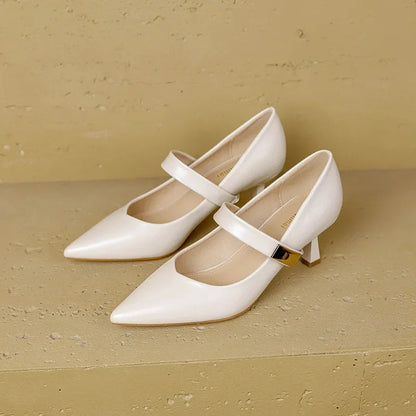 Women's Pointed Toe Heeled Sandals with Metal Accent Strap