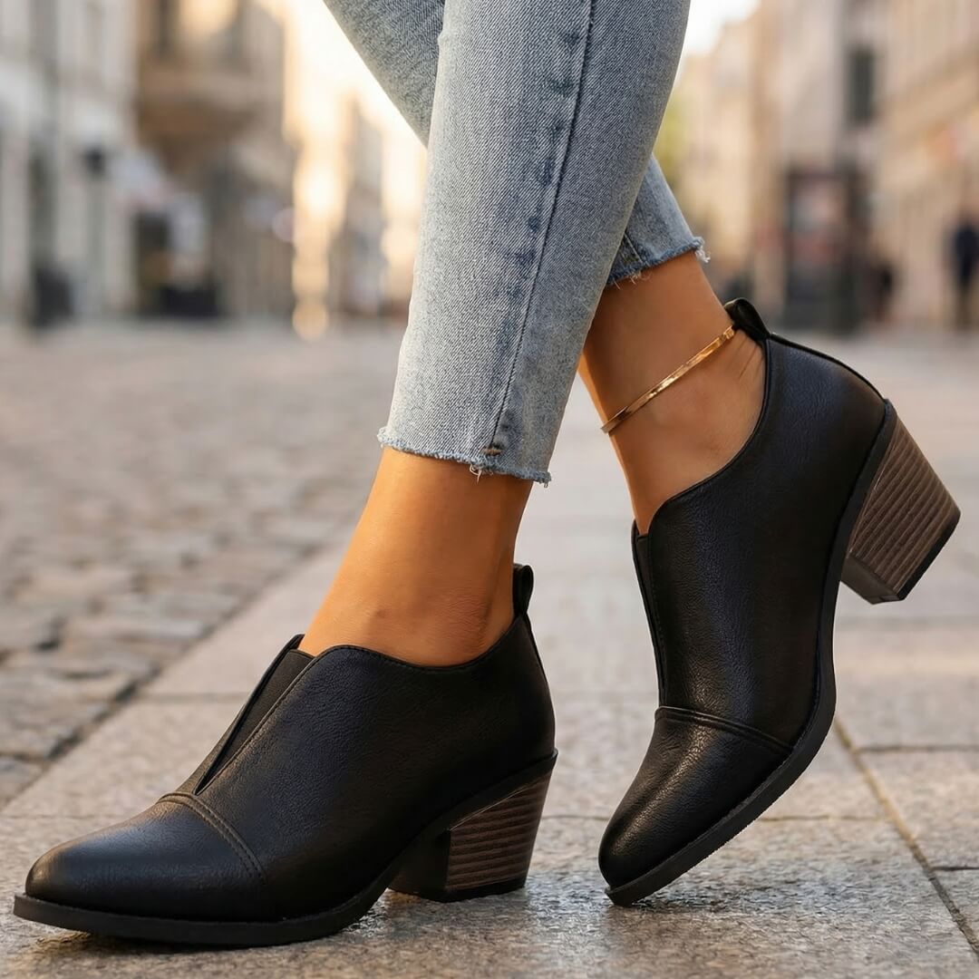 Women's Pointed Toe Heels with Stacked Block Heel