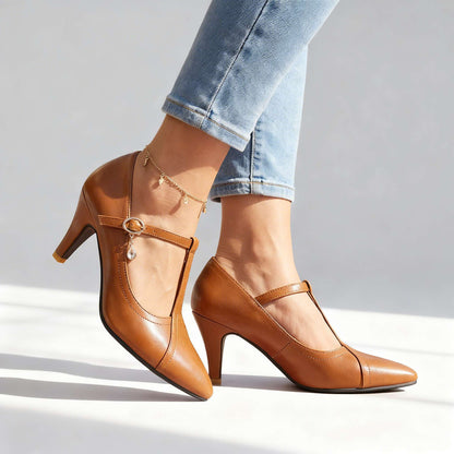 Women's Pointed Toe Mary Jane Heels with Cushioned Insole
