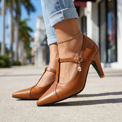 Women's Pointed Toe Mary Jane Heels with Cushioned Insole