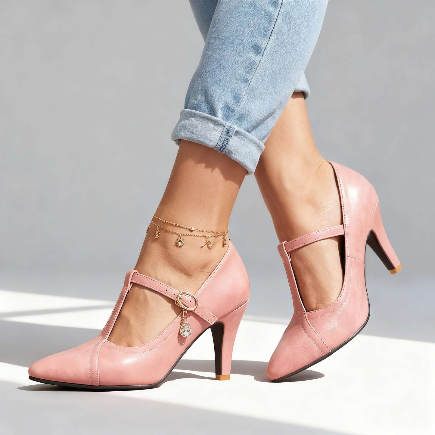 Women's Pointed Toe Mary Jane Heels with Cushioned Insole