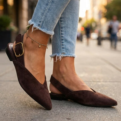 Women's Pointed Toe Slingback Flats with Adjustable Strap
