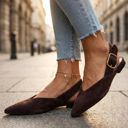 Women's Pointed Toe Slingback Flats with Adjustable Strap