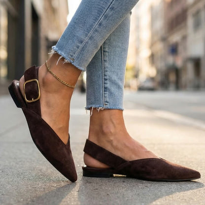 Women's Pointed Toe Slingback Flats with Adjustable Strap