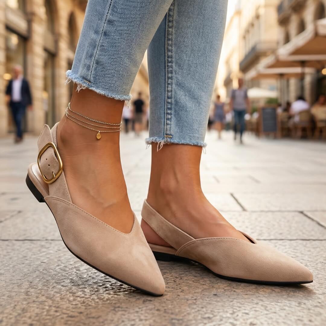 Women's Pointed Toe Slingback Flats with Adjustable Strap