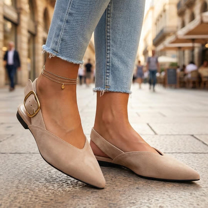 Women's Pointed Toe Slingback Flats with Adjustable Strap