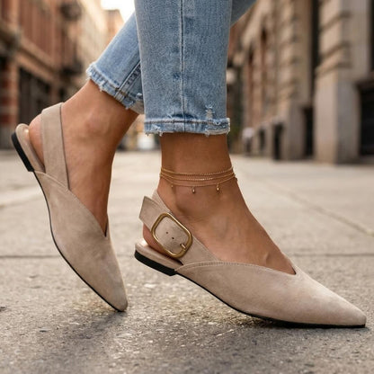 Women's Pointed Toe Slingback Flats with Adjustable Strap